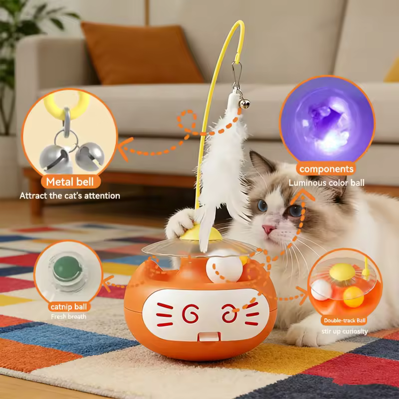 New Tumbler Feather Cat Wand Toy With Catnip Glowing Design Relieve Boredom Interactive Play Toy for Cats Kittens Pet Supplies